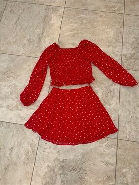art class Red Polka Dot Smocked Top & Skirt Set